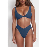geluboao Bikini Set for Women Navy Blue Solid V Neck Knot Front Size Small NWT