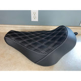 HDBUBALUS Motorcycle Solo Seat Cushion Diamond Leather Seat Compatible with Harley   Fatboy 2018-2023 (White Thread) NEW