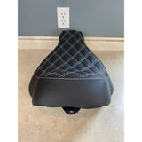 HDBUBALUS Motorcycle Solo Seat Cushion Diamond Leather Seat Compatible with Harley   Fatboy 2018-2023 (White Thread) NEW