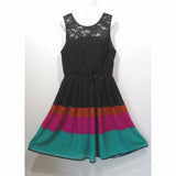 Newberry Girls Pleated Color Block Keyhole Back, Lace Scoop Neck Dress Size 16