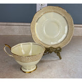 VTG Royal Albert Crown China England Yellow With Gold Trim Tea Cup And Saucer Set