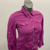 Tommy Hilfiger Button Up Blouse Women's Small Purple Long  Sleeve Cotton Top
