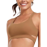 RELLECIGA Women's Scoop Neck Strappy Cutout Sport Bra Medium Brown NWT