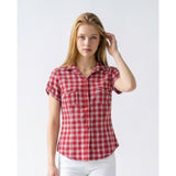 L.O.G.G Women's Red Plaid Short Sleeve Button Up Shirt Size 6 Cotton
