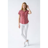 L.O.G.G Women's Red Plaid Short Sleeve Button Up Shirt Size 6 Cotton