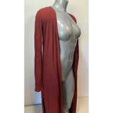 Forever 21 Womens Medium Burgundy Striped Long Sleeve Long Open Front Cardigan