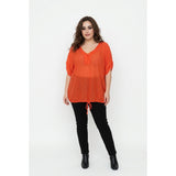 Addition Elle Women's Blouse Size 24 Orange Button V Neck Sheer Short Sleeve Top