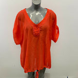 Addition Elle Women's Blouse Size 24 Orange Button V Neck Sheer Short Sleeve Top