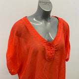 Addition Elle Women's Blouse Size 24 Orange Button V Neck Sheer Short Sleeve Top