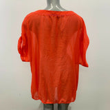 Addition Elle Women's Blouse Size 24 Orange Button V Neck Sheer Short Sleeve Top