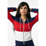 Levi’s Spellout Hoodie Women’s Red Blue Full Zip Jacket Size Medium Cotton Blend
