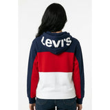 Levi’s Spellout Hoodie Women’s Red Blue Full Zip Jacket Size Medium Cotton Blend