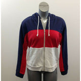 Levi’s Spellout Hoodie Women’s Red Blue Full Zip Jacket Size Medium Cotton Blend