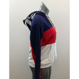 Levi’s Spellout Hoodie Women’s Red Blue Full Zip Jacket Size Medium Cotton Blend