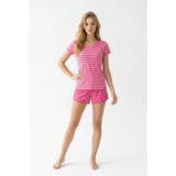 Champion Pink Striped Athletic Top Women's Large V Neck Short Sleeve Polyester