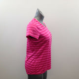 Champion Pink Striped Athletic Top Women's Large V Neck Short Sleeve Polyester