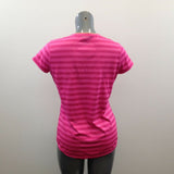 Champion Pink Striped Athletic Top Women's Large V Neck Short Sleeve Polyester