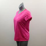 Champion Pink Striped Athletic Top Women's Large V Neck Short Sleeve Polyester