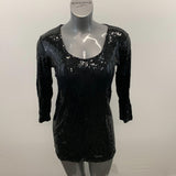 Laura Beaded Top Women's Size Large Black 3/4 Sleeve Scoop Neck Viscose Blend