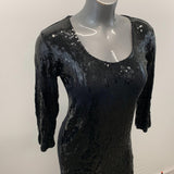 Laura Beaded Top Women's Size Large Black 3/4 Sleeve Scoop Neck Viscose Blend