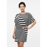 Devia Women's Black White Striped Drop Shoulder Sleeve Dress Size Medium Polyest