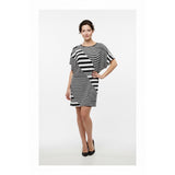 Devia Women's Black White Striped Drop Shoulder Sleeve Dress Size Medium Polyest