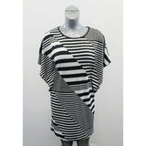 Devia Women's Black White Striped Drop Shoulder Sleeve Dress Size Medium Polyest