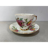 Royal Trent Fine Bone China England Teacup Saucer Set Red Yellow Floral
