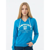 Campus Crew Womens Hoodie Size Small Blue V Neck Long Sleeve Pullover Sweatshirt