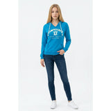 Campus Crew Womens Hoodie Size Small Blue V Neck Long Sleeve Pullover Sweatshirt