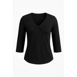 Old Navy Tiny Fit Top Women's XXL Black 3/4 Sleeve Stretch V Neck