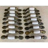 18 Spoon Foot Door Pull Antique Brass With White Ceramic Insert 5"  Heavy Tarnish