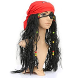 Boieo Pirate Wig for Adults Black Hair with Bandana and Eyepatch NEW