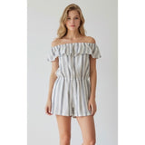 PARADISE WOMENS Tube Romper Small White Gray Striped NEW