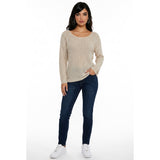 Bluenotes Women's Medium Beige Long Sleeve Broken Rib Stitch Back Tie Sweater