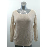 Bluenotes Women's Medium Beige Long Sleeve Broken Rib Stitch Back Tie Sweater