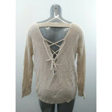 Bluenotes Women's Medium Beige Long Sleeve Broken Rib Stitch Back Tie Sweater