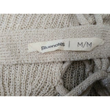 Bluenotes Women's Medium Beige Long Sleeve Broken Rib Stitch Back Tie Sweater