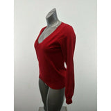 Forever 21 Sweater Womens Large Red V Neck Long Sleeve Rayon/Nylon