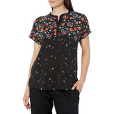 Wonderwink Pullover Scrub Top Polyester Folk Art Print on Black Women's XL
