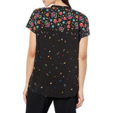 Wonderwink Pullover Scrub Top Polyester Folk Art Print on Black Women's XL