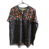 Wonderwink Pullover Scrub Top Polyester Folk Art Print on Black Women's XL