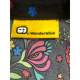 Wonderwink Pullover Scrub Top Polyester Folk Art Print on Black Women's XL