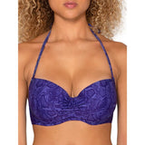 Smart & Sexy Swim Secret Halter Bikini Top 36DD Electric Python Blue Pre-owned