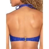 Smart & Sexy Swim Secret Halter Bikini Top 36DD Electric Python Blue Pre-owned