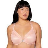 Curvy Couture 1619 Sheer Mesh Front-Close T-Shirt Bra- 42C, Pink NWT