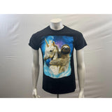 Spencers Sloth Riding Unicorn Graphic T Shirt Size Small Black Short Sleeve Cotton Blend Tee