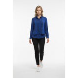 Calvin Klein Jeans Women's Button Up Blouse Size Medium Blue Black Patterned Sparkle