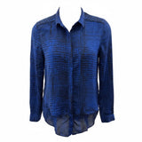 Calvin Klein Jeans Women's Button Up Blouse Size Medium Blue Black Patterned Sparkle