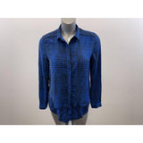 Calvin Klein Jeans Women's Button Up Blouse Size Medium Blue Black Patterned Sparkle